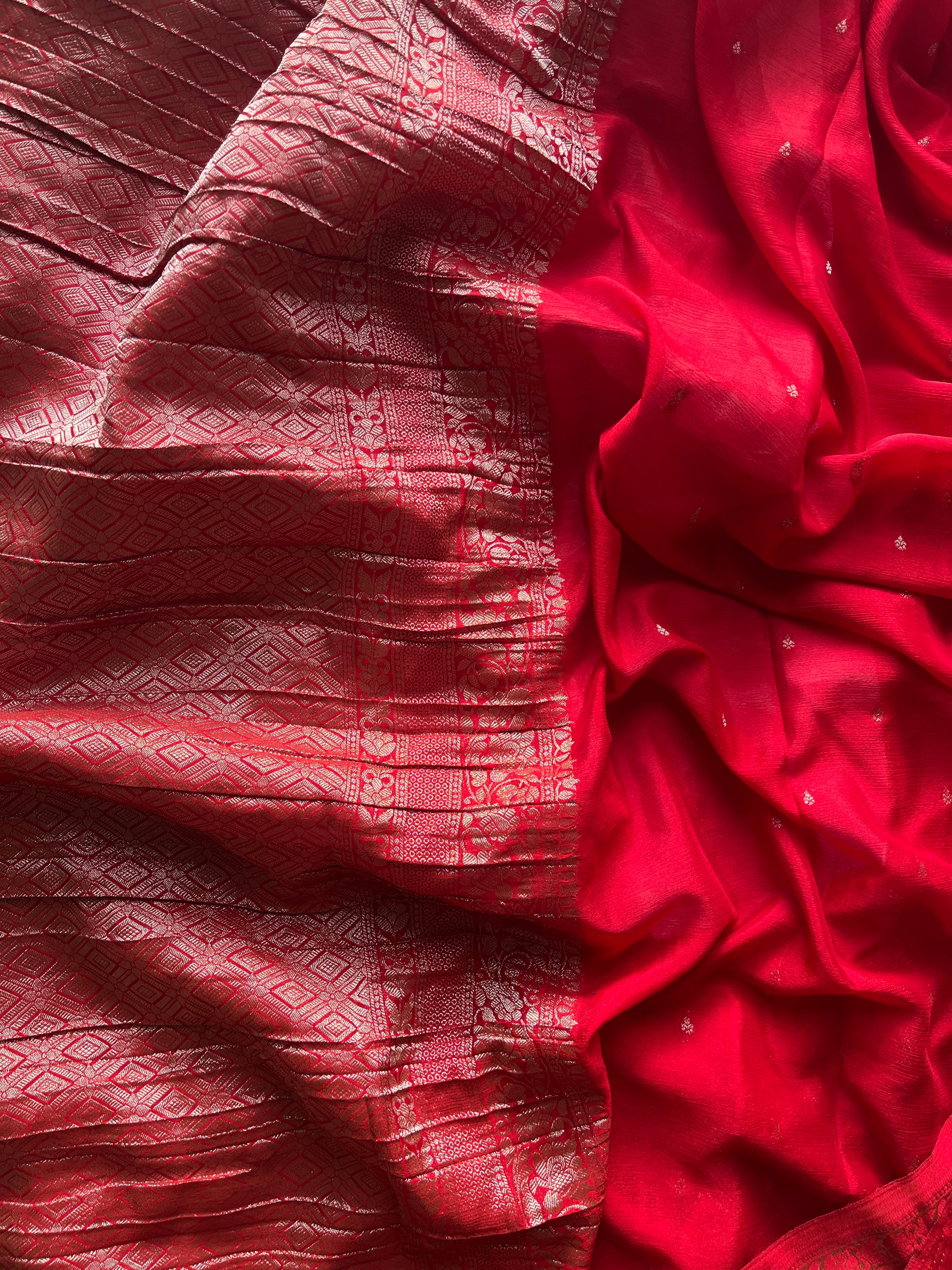 Red Chiffon Silk Saree